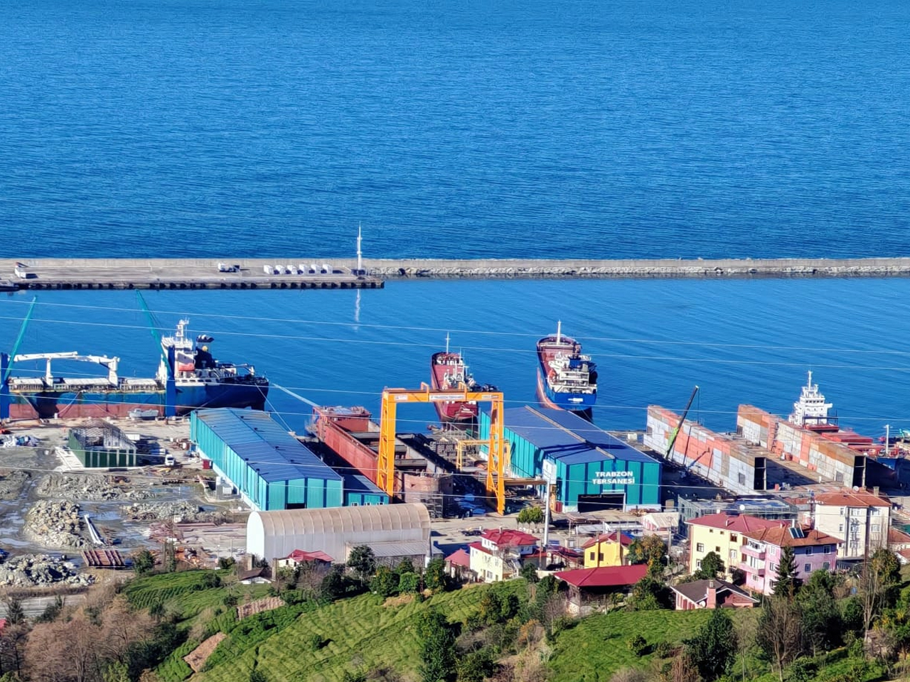 Trabzon Shipyard seen from the hills